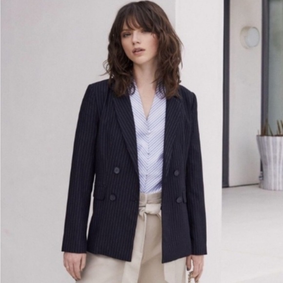 Halogen Navy Pinstriped Double Breast Blazer - Picture 1 of 11
